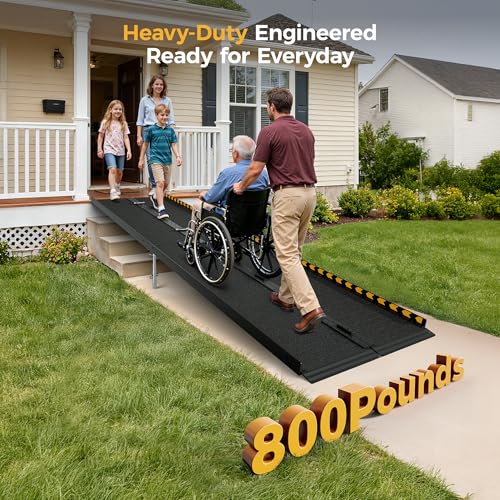 CAMMOO 10FT Portable Wheelchair Ramp-800LBS Heavy-Duty, High-Strength Aluminum Alloy with 4 Adjustable Legs, 4 Wheels, Triple Anti-Slip and Seamless Design, Ideal for Home Steps, Threshold, Doorways - size: 10 FT