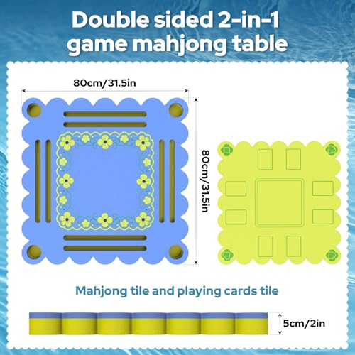 Floating Mahjong Table for Pool, Double Side Float Board with Playing Cards for Mahjong Poker Scrabble Dominoes Card Games Pool Mahjong Floating Tray Adult for Hot Tub Lake Summer Beach - color: Blue-yellow