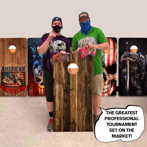 Wood Grain Series - Premium Cornhole Boards w Cupholders and a Handle - Includes 2 Regulation 4' x 2' Cornhole Boards w Premium Birch Plywood and 8 Cornhole Bags - style: 1158