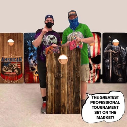 Wood Grain Series - Premium Cornhole Boards w Cupholders and a Handle - Includes 2 Regulation 4' x 2' Cornhole Boards w Premium Birch Plywood and 8 Cornhole Bags - style: 1158