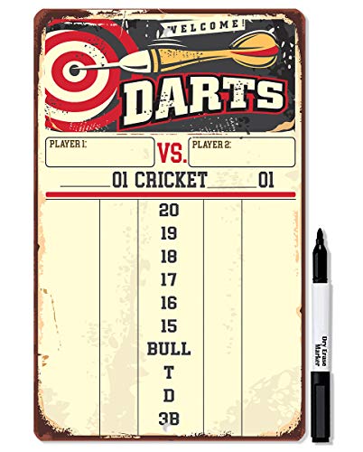 Dart Scoreboard Dry Erase for Keeping Score in All Cricket Games, 301 or 501 - Dart Board Scoreboard Includes Magnetic Dry Erase Marker with Eraser - A Really Great Looking Darts Scoreboard (Yellow) - color: Yellow