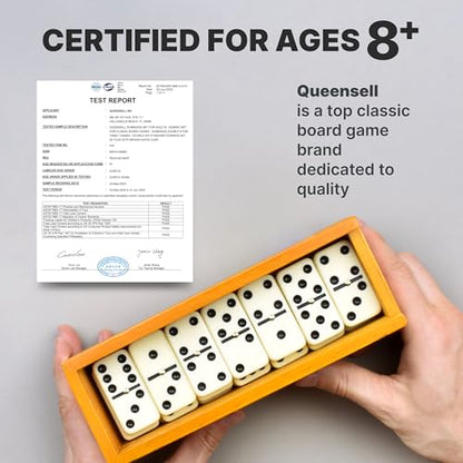 Queensell Dominos Set for Adults – Dominoes - Classic Board Games, Double 6 Dominoes Family Games for Kids and Adults - Double Six Standard Dominos Set 28 Tiles with Wood Case, Juegos de Mesa - style: Medium
