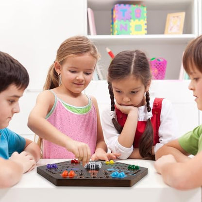 Wahoo Marble Board Game 4 and 6 Players 2 Sided Painted Thicken Wood Board Game for Family Friends Party - color: Flame, style: 15 Inch