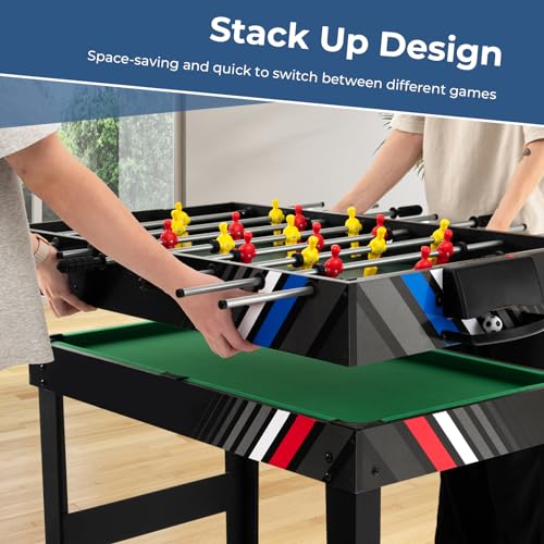 GYMAX 4 in 1 Multi Game Table, 49" Combo Game Table with Foosball Table, Pool Billiards, Air Hockey & Table Tennis for Teens Adults Family Game Room