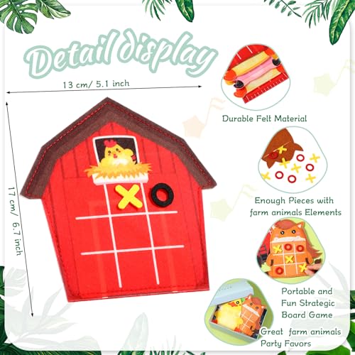 Wiwiqing 24 Pack Tic Tac Toe Farm Party Favors, Felt Travel Board Games Farm Animals Goodie Bags Stuffers Barnyard Cow Pig Sheep Strategic Toys for Birthday Gifts Prizes Themed Party Supplies