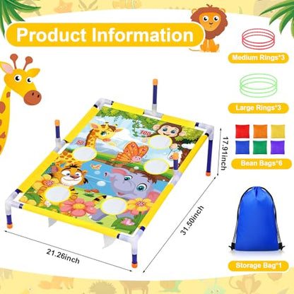 Leitee 2 in 1 Bean Bags Toss Game Animal Cornhole Bean Bags Ring Toss Game Kids Cornhole Games Set Party Carnival Games Toys Gifts Birthday Games Ideal Birthday for Ages 4-8 Toddlers