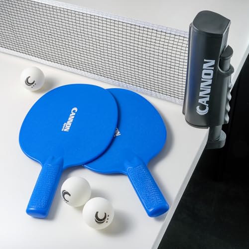 Cannon Sports Table Tennis Set – 4 Unbreakable Paddles, 6 3-Star Balls, Retractable Net & Carry Bag – Clamp-On Portable Ping Pong Net Fits Tables up to 2 Inch Thick, Extends to 6 Feet - color: Blue