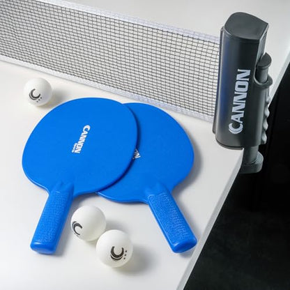 Cannon Sports Table Tennis Set – 4 Unbreakable Paddles, 6 3-Star Balls, Retractable Net & Carry Bag – Clamp-On Portable Ping Pong Net Fits Tables up to 2 Inch Thick, Extends to 6 Feet - color: Blue