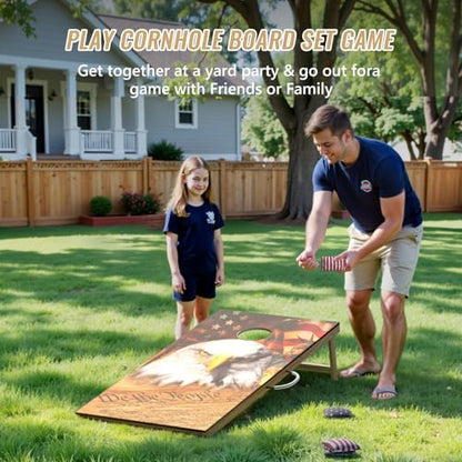 Cornhole Board Set,Corn Hole Games for Adults Outdoor,2X4FT Solid Wood Regulation Cornhole Boards with 8 Cornhole Beans Bags & Carry Case - style: Eagle's Head