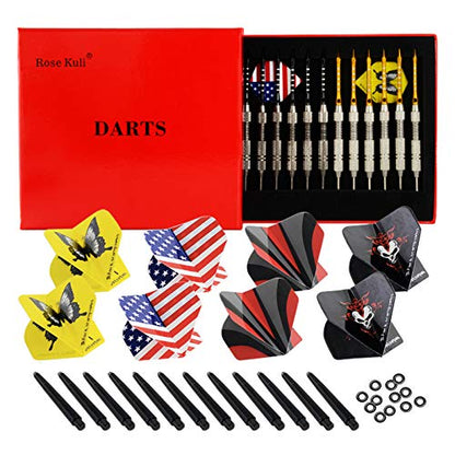 Steel Tip Darts Set, 12 Pack 24 Grams Professional Metal Dart Set with 20 Flights(4 Style) + 12 Aluminium Shaft
