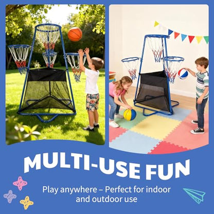 Garvee 4 Hoop Basketball Set for Toddlers, Indoor & Outdoor Play, Preschool Toy for Ages 3+, Includes 4 Basketballs and Air Pump, Fun Basketball Game for Kids