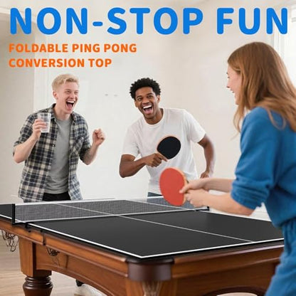 8X4 FT Ping Pong Table Top, Foldable Table Tennis Table for Billiard and Pool Tables, Indoor Table Tennis Conversion Top with Net & Premium Foam Padding - Perfect for Family Game Rooms - color: Black