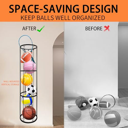 Garage Ball Storage Rack, Wall-Mounted Basketball Holder, Vertical Ball Rack for Soccer Volleyball Football Basketball, Space-Saving Sports Ball Storage Organizer for Garage & Home - size: 3 layer without Wheels