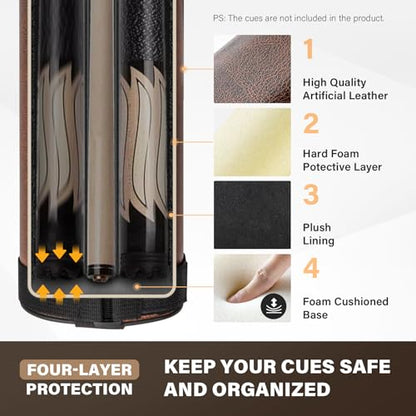 Trymaker Pool Cue Case, 2x2 Pool Stick Case (Not for 3/4) – Hard Billiard Bag for 2 Sticks, Billiard Accessories - color: Brown
