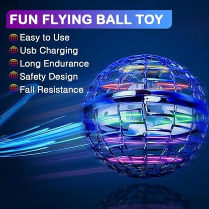 2 Pack-2025 Upgraded Flying Orb Ball Toy, Hover Boomerang Ball Spinner Mini Drone - Magic Floating Galactic Fly Spinning Orb, for Boys Girls and 6-12 Age Kids - color: Blue+red