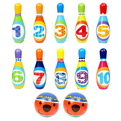 Kids Bowling Set Toddler Indoor Active Play Game Educational Toys 10 Soft Foam Pins & 2 Balls Developmental Toys Sport Gift for Boys Girls Age 3+