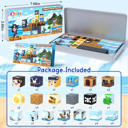 Bmag Magnetic Building Blocks for Kids,35 PCS Pirate-Themed Set, STEM Educational Magnet Toys for Kids Ages 3+, Travel Friendly Toys with Storage Box, Gifts for Boys and Girls - size: 35Pcs