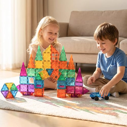 Bmag Magnetic Tiles, 67 PCS with 1 Car Building Blocks for Toddlers, 3D Magnet, STEM Educational Learning Building Blocks for Kids Children, Stacking Montessori Toys Gifts for Boys Girls - size: 67