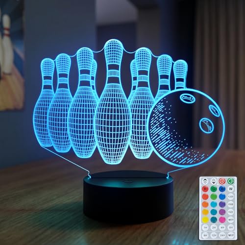 Bowling 3D Night Light, Bowling Pin Gifts for Boys Girls | 3D Illusion Lamp, 16 Colors, Remote & Touch,Brightness and Timer, Room Decor for Men Kids, Birthday Christmas - color: Bowling