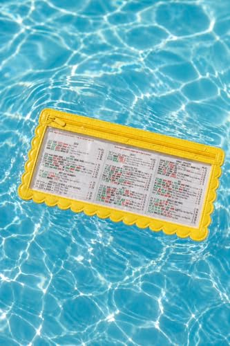 Girl Tribe Co. Splash-Proof Mahjong Card Holder for Pool – Waterproof Clear Mahjong Card Sleeve with Zipper, 17” x 5” Yellow Scalloped Edge Case for Outdoor & Pool Mahjong (4)