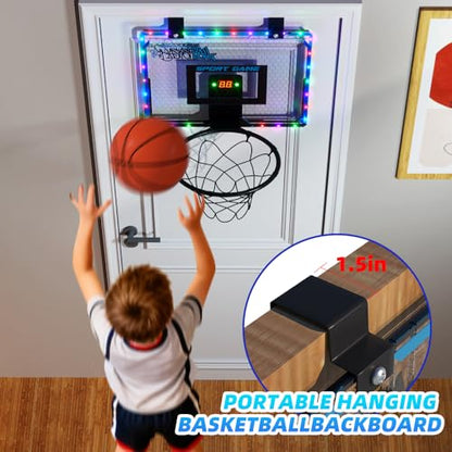 mini Basketball Hoop Basketball Board Transparent boardWith LED Light, Scoring Function, net and 7in Basketball. It can be Hanged on Door.Suitable for Playing in Indoors. Christmas & Birthday Gift