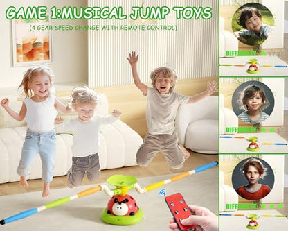 5 in 1 Musical Jump Toys, Toss Ring Game Stomping Launch Rocket Launcher for Kids, Obstacle Avoidance & Jump Squating Toy Games Remote Control Outdoor & Indoor Toys for Ages 4-8 8-13