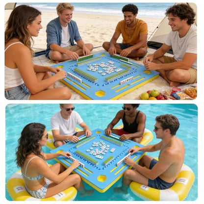 Floating Mahjong Table for Pool, 2-IN-1 Waterproof Floating Game Table for Mahjong Card Games Dominoes Poker, Adults Floating Board Pool Game Tray for Hot Tub Lake Beach Summer Pool Party Gift