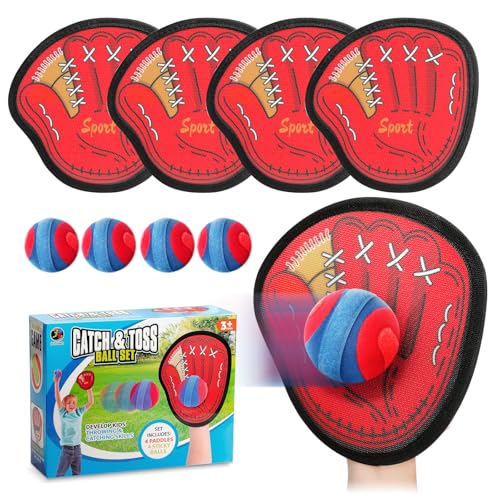 DISHIO Toss and Catch Ball Game Outdoor, Yard Games Beach Toys Pool Toddler Baseball Glove & Catch Ball Toys - color: Red, Blue