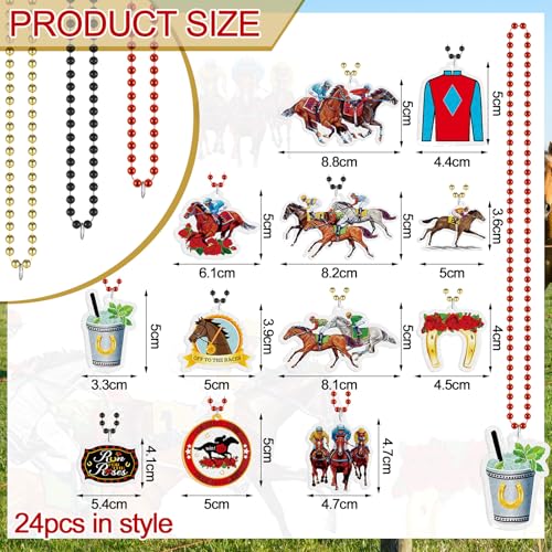 Landical 24 Pcs Horsing Racing Necklaces Festive Derby Bead Necklace Horse Long Pendant for Horsing Racing Derby Party Supplies Costume Accessories Outfit Gifts