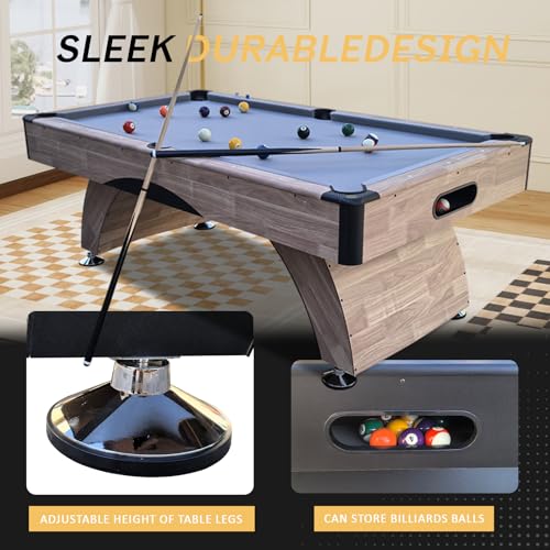 Billiards Table，7 FT Pool Table with Premium Accessories, Durable Matte-Black Finish, and Heavy Duty Legs for Modern Adult Rrec Room Family Game Room - color: Wood