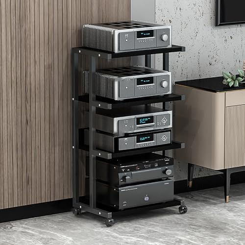 Corner Display Cabinet with Wheels, Media Stand & Audio Rack for Game Consoles, Stereo Storage, AV Tower, Modern Black Design(Black,50x40x94cm) - color: Black, size: 19.7"D x 15.7"W x 37"H (1 Drawers)