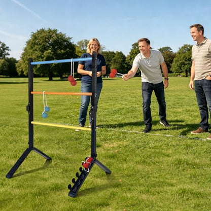 Steel Ladder Toss Game Set,Heavy-Duty Metal 2 Pack Ladder Ball Rack with 6 Bolas & Scorekeeper,Assembly-Free Outdoor Yard Games for Adults &teens Portable Lawn Toss for Camping, Beach,Backyard Party