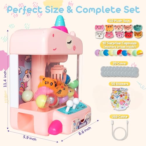 Claw Machine for Kids - Mini Arcade Game - Vending Machine - Candy Grabber Toys - Silent Mode, Lights, USB - Plush Toys & Easter Eggs, Surprise Stickers - Fun Gift for Kids, Boys & Girls (Unicorn) - style: Unicorn