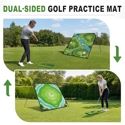 71"×71" Golf Chipping Game Outdoor Indoor, Double Sided Golf Chipping Practice Set with Hitting Mat, Golf Club, Sticky Ball,Scoreboard