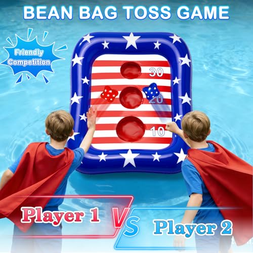 AURASUN Kids Fun Pool Toys, Inflatable Pool Cornhole Game Floating, 4th of July American Flag Water Game, Swimm Pool Games for Kids Adults, Outdoor Summer Party Gift 3-12 Year Boy Girl Teen Family - style: America Flag Cornhole Board