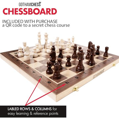 GothamChess Board | Foldable & Portable, Magnetic Chess Pieces, Organized Fitted Storage, Includes Course by International Master Levy Rozman, Game for Families & Adults | 15.75" x 15.75"