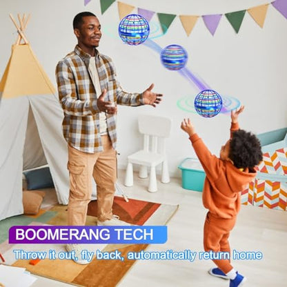 2 Pack-2025 Upgraded Flying Orb Ball Toy, Hover Boomerang Ball Spinner Mini Drone - Magic Floating Galactic Fly Spinning Orb, for Boys Girls and 6-12 Age Kids - color: Blue+red