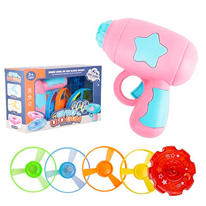 Berry President Flying Saucer Toy, Flying Disc Launch Playset with Rotating Flash Light, Indoor Outdoor Twist Shoot Toy for Kids Aged 3 Years Old & Up (Pink) - color: Pink