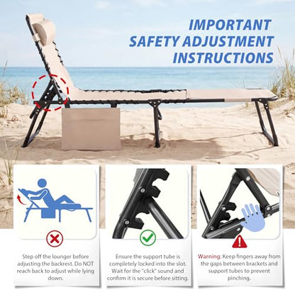 Flamaker Face Down Chaise Lounge Chair 5-Position Adjustable Sunbathing, Foldable Tanning Chair with Face& Arm Holes, Outdoor Recliner Chair for Pool, Beach, Patio, Lawn (Beige, 1 Pcs) - color: Beige, style: Sauna, 1 Pcs