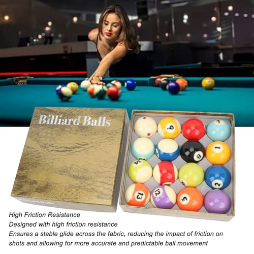 Billiard Balls Complete 16 Ball Set, Billiard Pool Balls, Professional Regulation Size Billiards Pool Balls Set, Resin High Friction Prevention, Pool Table Accessories