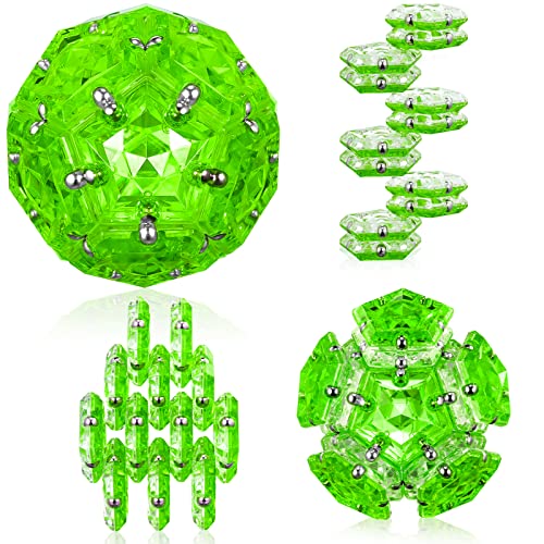 RoomyRoc Magnetic Fidget Sphere - Pentagons Magnets Balls - 12 Piece Set - Crystal Bright Green - Magnet Fidgets Toy - Creativity Beyond Imagination, Inspirational, Recreational, Desk Toys for Adults - color: Crystal Bright Green