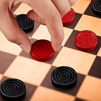 Sumind 48 Pcs Wooden Checkers Pieces 1.06 Inch Checker Pieces in Drawstring Storage Pouch Board Game with Stackable Ridge for Travel Office Backgammon Game(Red, Black) - color: Red, Black