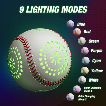 HYES Light up Baseball with LED Rechargeable, 9 Lighting Modes Glow in The Dark Baseball Gifts for Boys 8-12, Official Size Leather Weighted Balls for Day Night Indoor Outdoor Sport Game - size: led baseball- with glove
