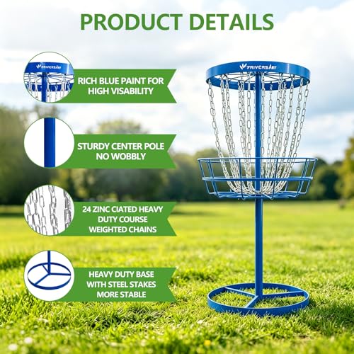 Portable Disc Golf Basket, 24-Chain, All-Weather Metal Disc Golf Goal with Heavy-Duty Carrying Bag, Easy Assembly for Backyard, Park & Outdoor Training - style: Blue