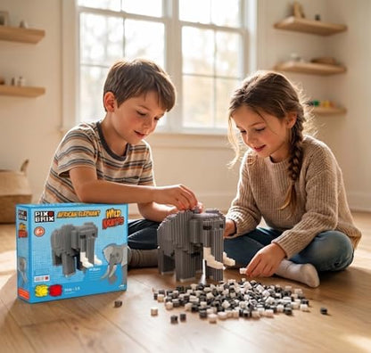 Pix Brix - Toy Pixel Art Kit - African Elephant, 906 Pieces - Patented Slide + Stack Pixel Puzzle Building Bricks, Build & Collect Animals - Stem Toys, Ages 6 Plus - style: African Elephant