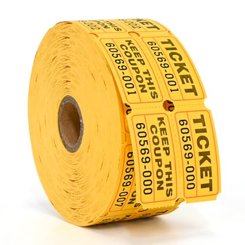 L LIKED Raffle Tickets Double Rolls 1000 Per Roll 50/50 Raffle Tickets for Events,Carnivals, Entry, Class Reward, Prizes(Yellow) - color: 1000 Yellow
