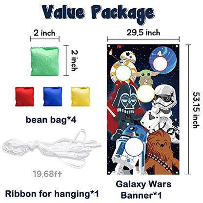 Galaxy Wars Toss Games with 4 Bean Bags - Indoor Outdoor Fun Throwing Game Backdrop Banner Party Activities Space Galaxy Wars Themed Birthday Party Favors Supplies Decoration for Adult