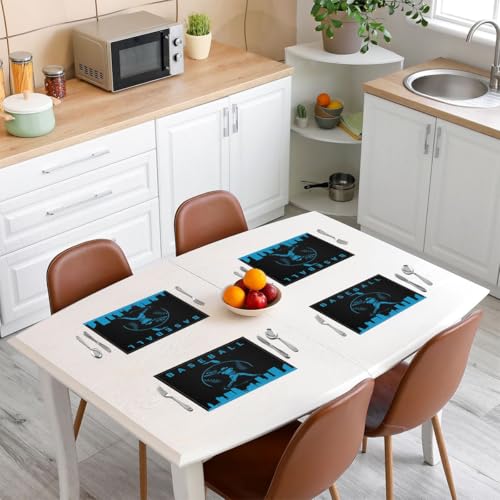 Erosebridal Baseball Placemats Set 4 Piece Sports Games Place Mat Softball Placement Mats Athlete City Silhouette Table Mats for Dining Table Setting, Black Blue - color: Black Blue