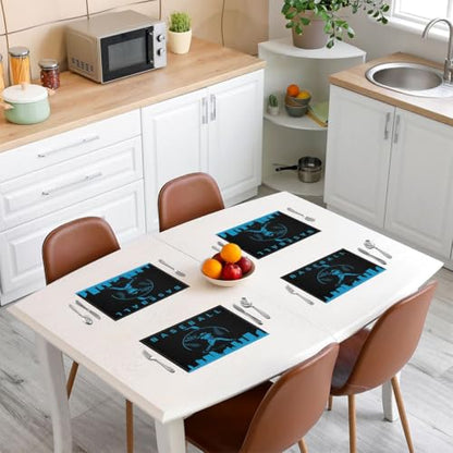 Erosebridal Baseball Placemats Set 4 Piece Sports Games Place Mat Softball Placement Mats Athlete City Silhouette Table Mats for Dining Table Setting, Black Blue - color: Black Blue