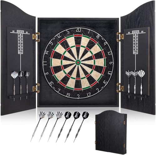 Sisal Dart Board Cabinet Sets, Dartboard with Scoreboard for Adults| Premium Sisal Bristle, Comes with 6 Steel-tip Darts - color: Graffiti